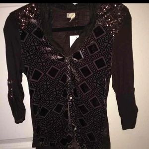 Anthropologie dark plum w/velvet & sequin accents